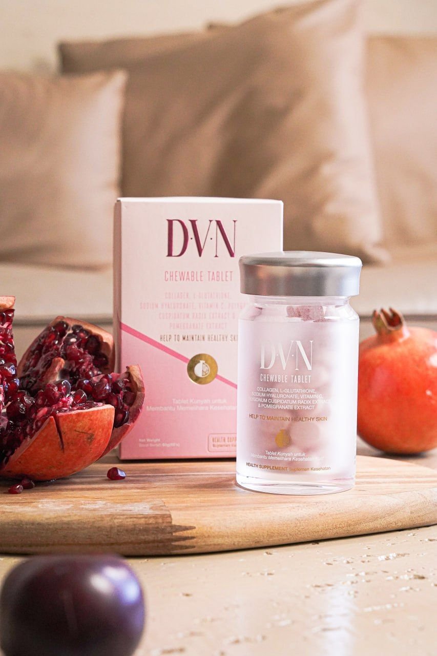 DVN dengan collagen Chewable Tablet — Botol dan Kemasan